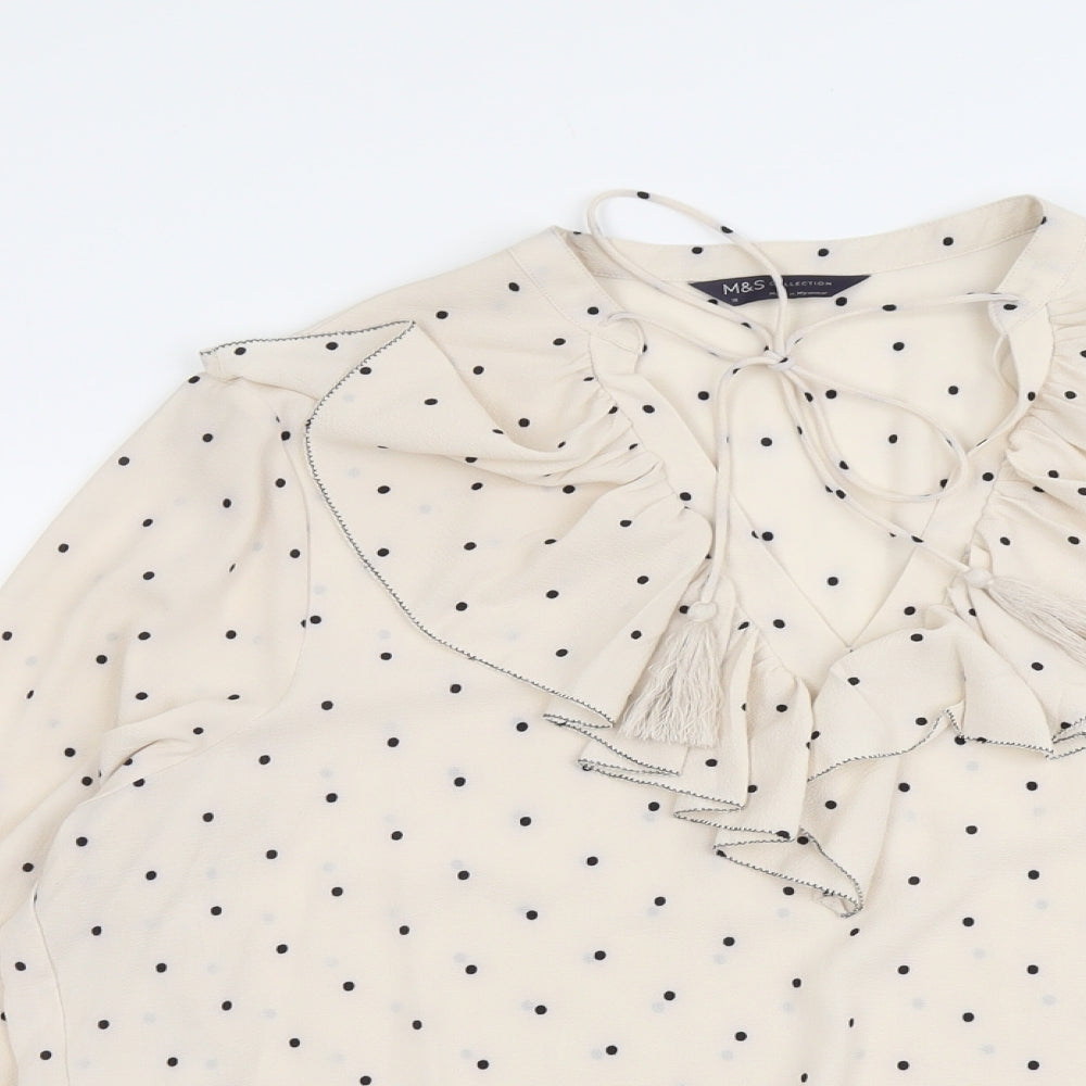 Marks and Spencer Womens Beige Polka Dot Polyester Basic Blouse Size 18 V-Neck