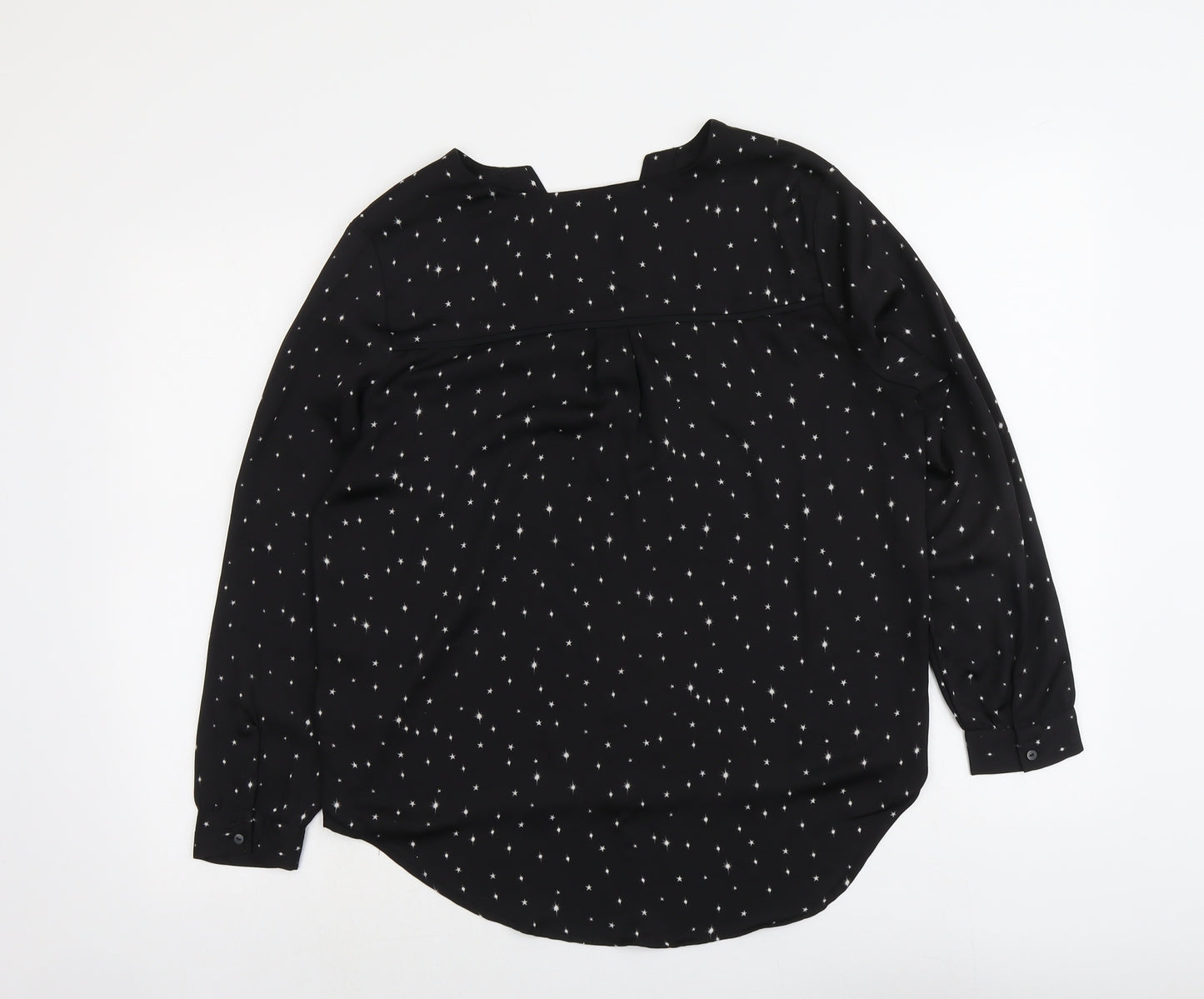 H&M Womens Black Geometric Polyester Basic Blouse Size 8 V-Neck - Star Pattern