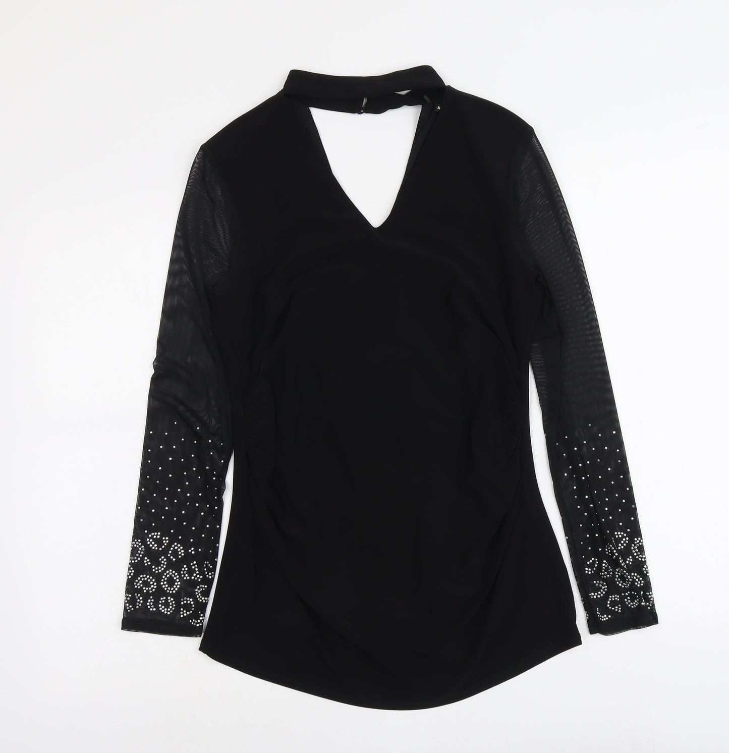 Roman Womens Black Polyester Basic Blouse Size 10 V-Neck