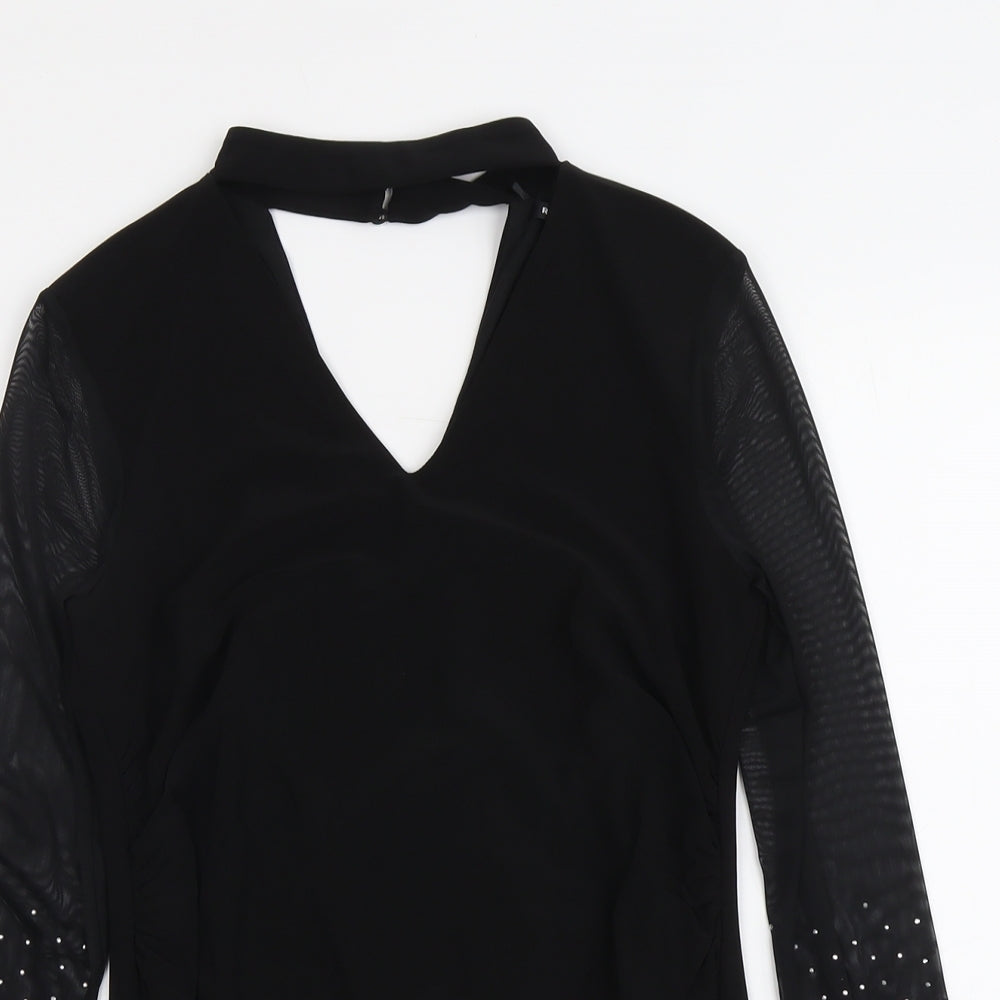 Roman Womens Black Polyester Basic Blouse Size 10 V-Neck