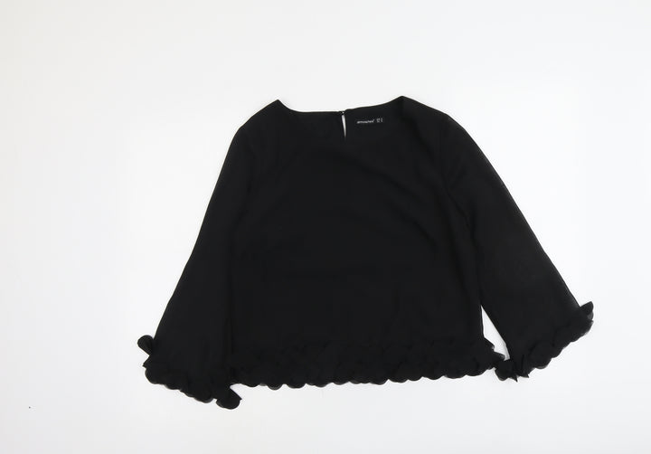 Atmosphere Womens Black Polyester Basic Blouse Size 10 Round Neck