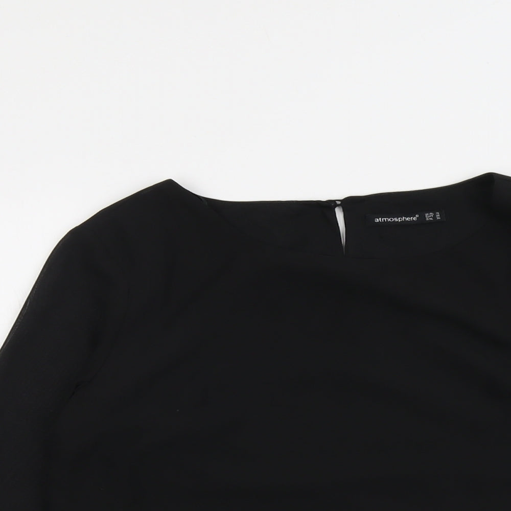 Atmosphere Womens Black Polyester Basic Blouse Size 10 Round Neck