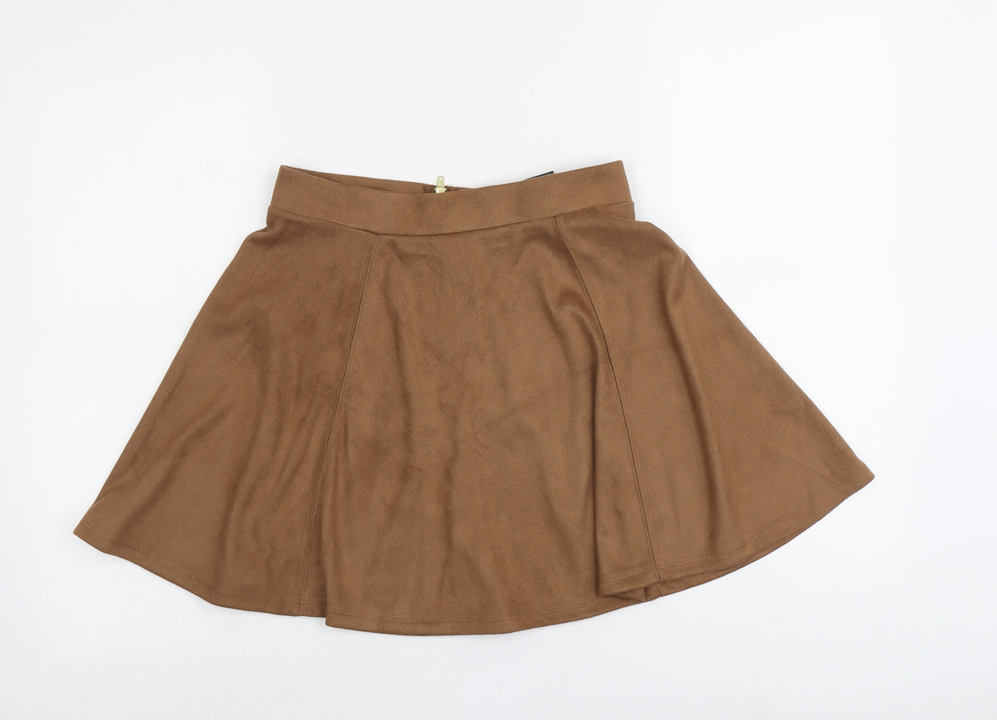 H&M Womens Brown Polyester Skater Skirt Size S Zip