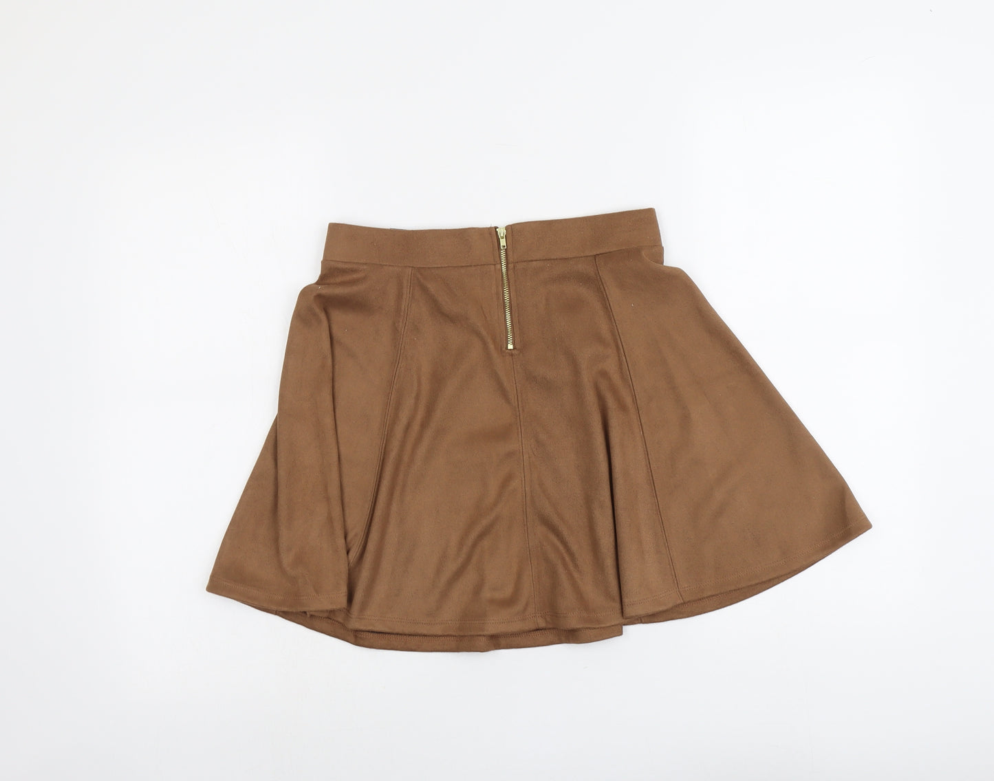 H&M Womens Brown Polyester Skater Skirt Size S Zip