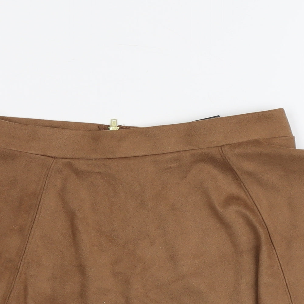 H&M Womens Brown Polyester Skater Skirt Size S Zip