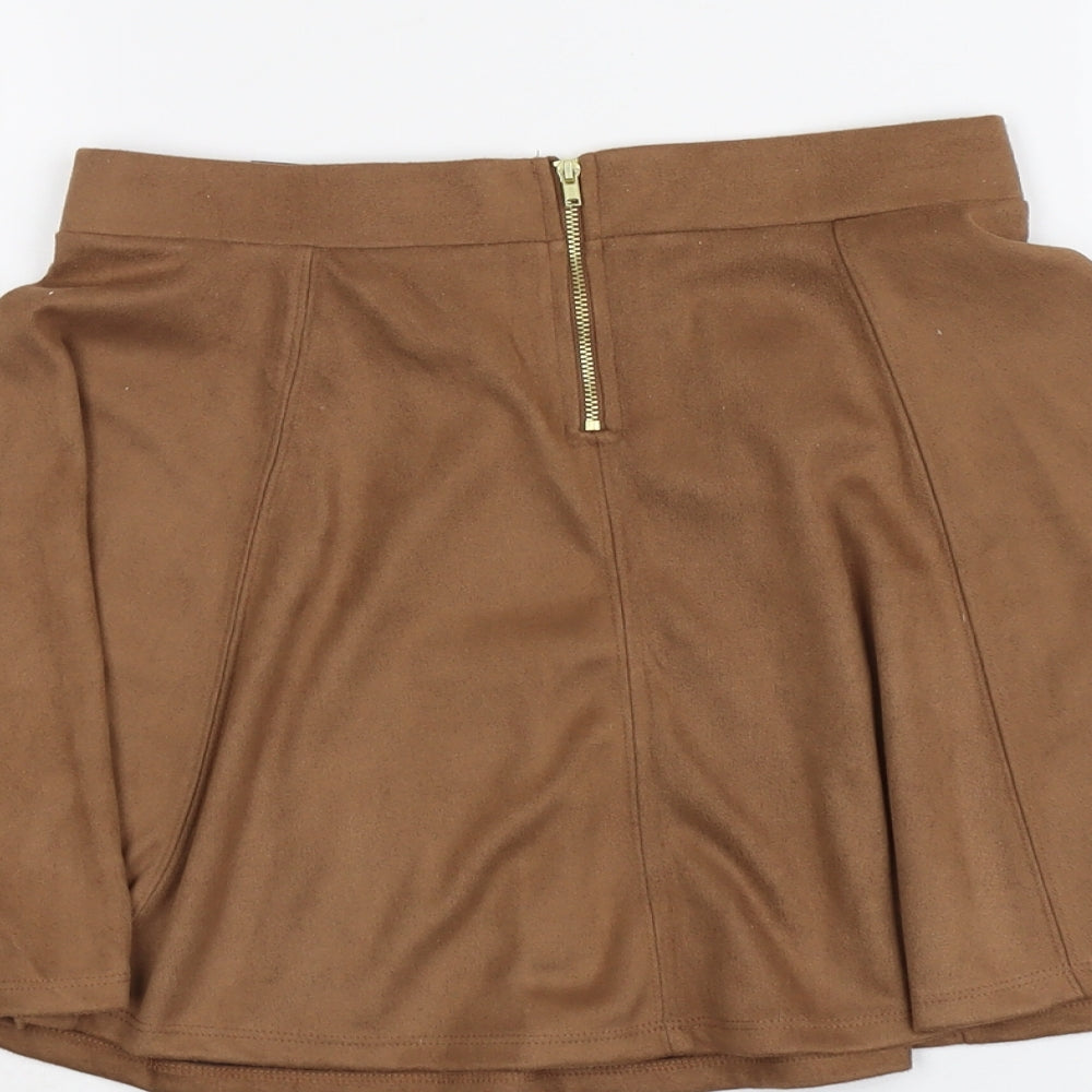 H&M Womens Brown Polyester Skater Skirt Size S Zip