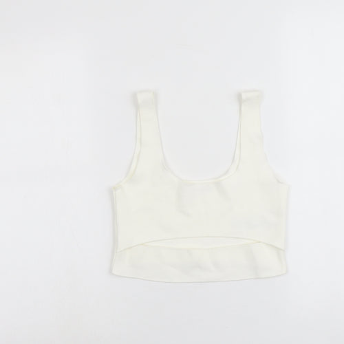 Zara Womens Ivory Viscose Cropped Tank Size M Round Neck
