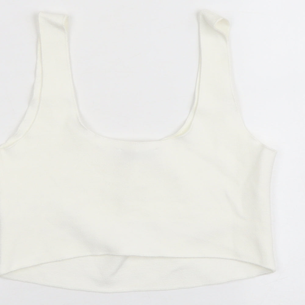 Zara Womens Ivory Viscose Cropped Tank Size M Round Neck