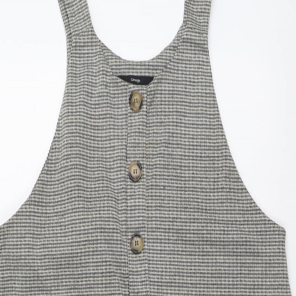 George Womens Beige Houndstooth Polyester Pinafore/Dungaree Dress Size 14 Round Neck Button