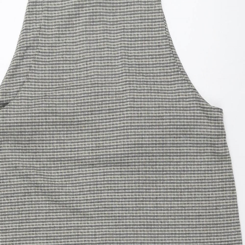 George Womens Beige Houndstooth Polyester Pinafore/Dungaree Dress Size 14 Round Neck Button