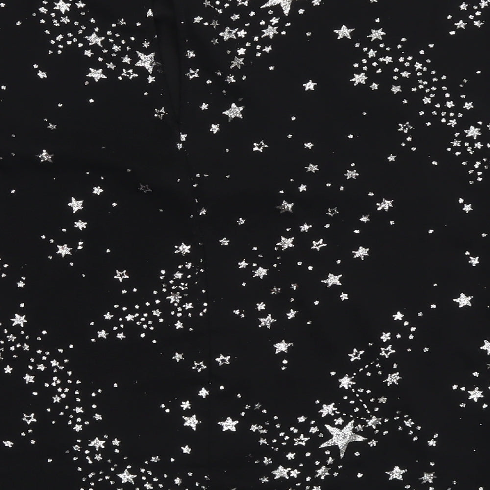 Warehouse Womens Black Geometric Polyester Basic Blouse Size 10 Round Neck - Star Pattern