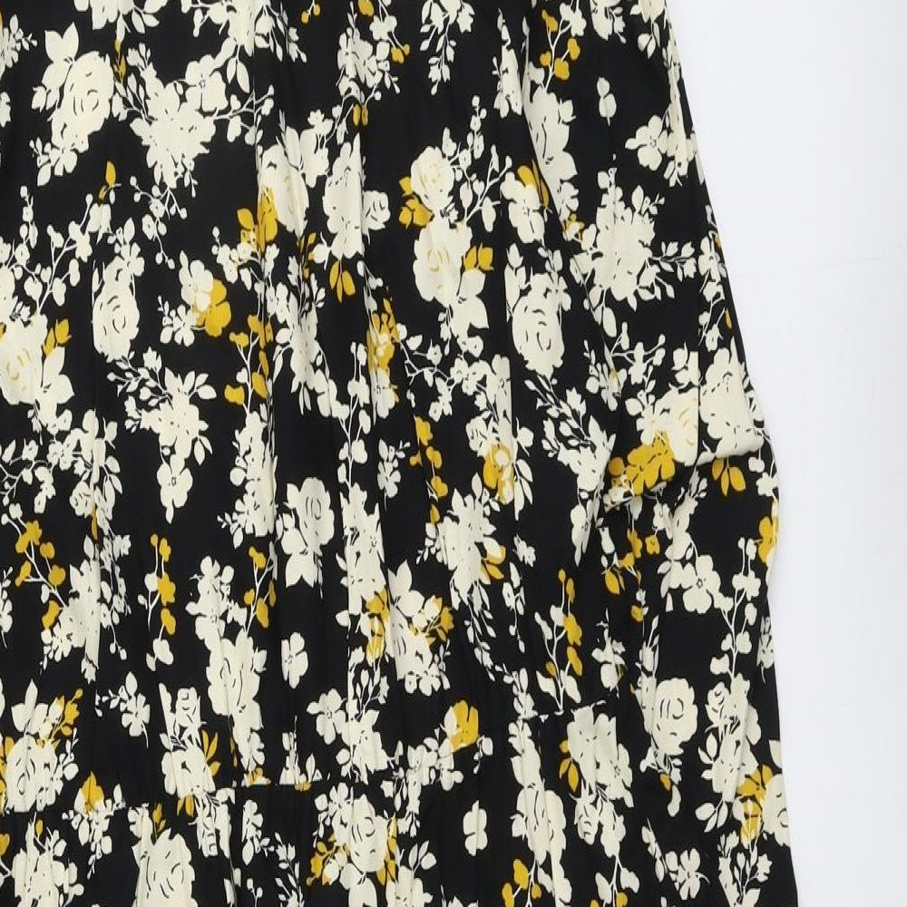 NEXT Womens Black Floral Viscose Trapeze & Swing Size 16 Round Neck Button