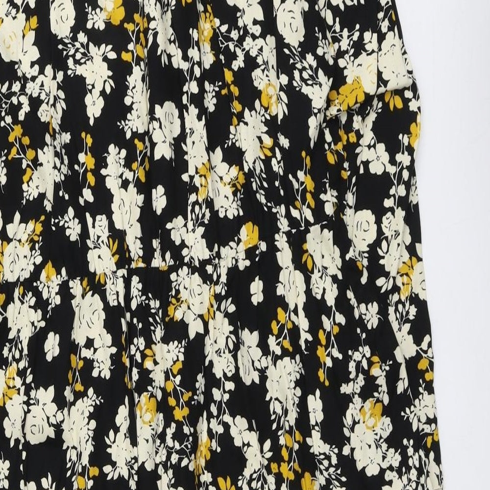 NEXT Womens Black Floral Viscose Trapeze & Swing Size 16 Round Neck Button