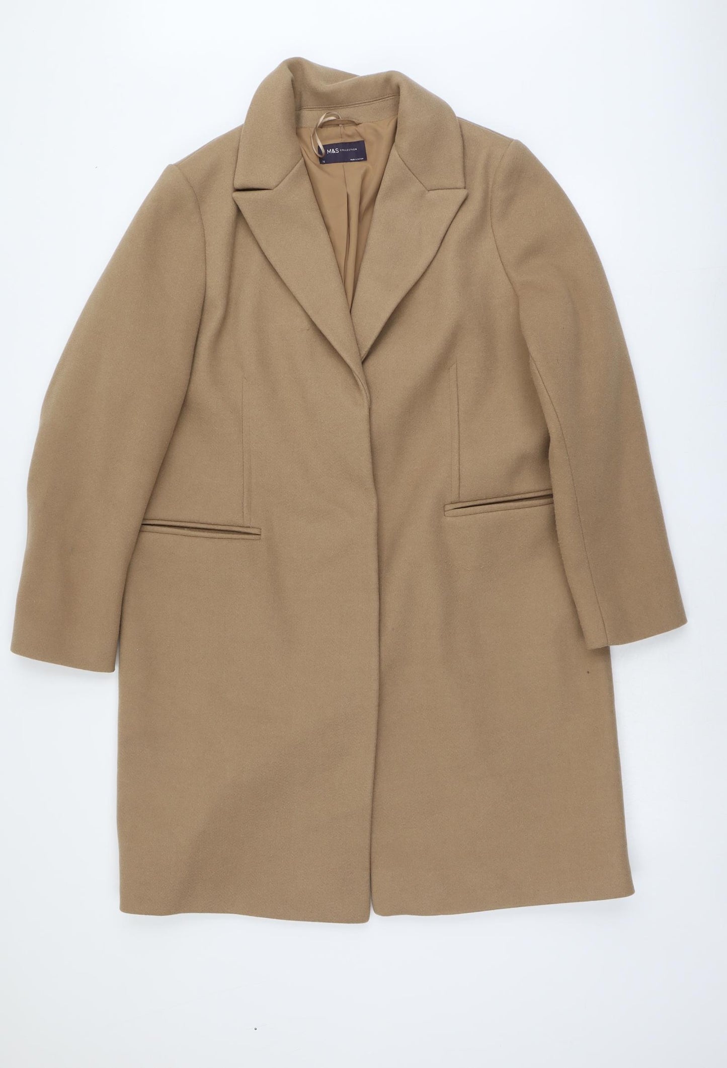Marks and Spencer Womens Beige Overcoat Coat Size 16 Button