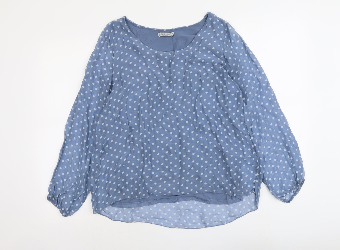 Tendenze Womens Blue Polka Dot Polyester Basic Blouse Size S Round Neck