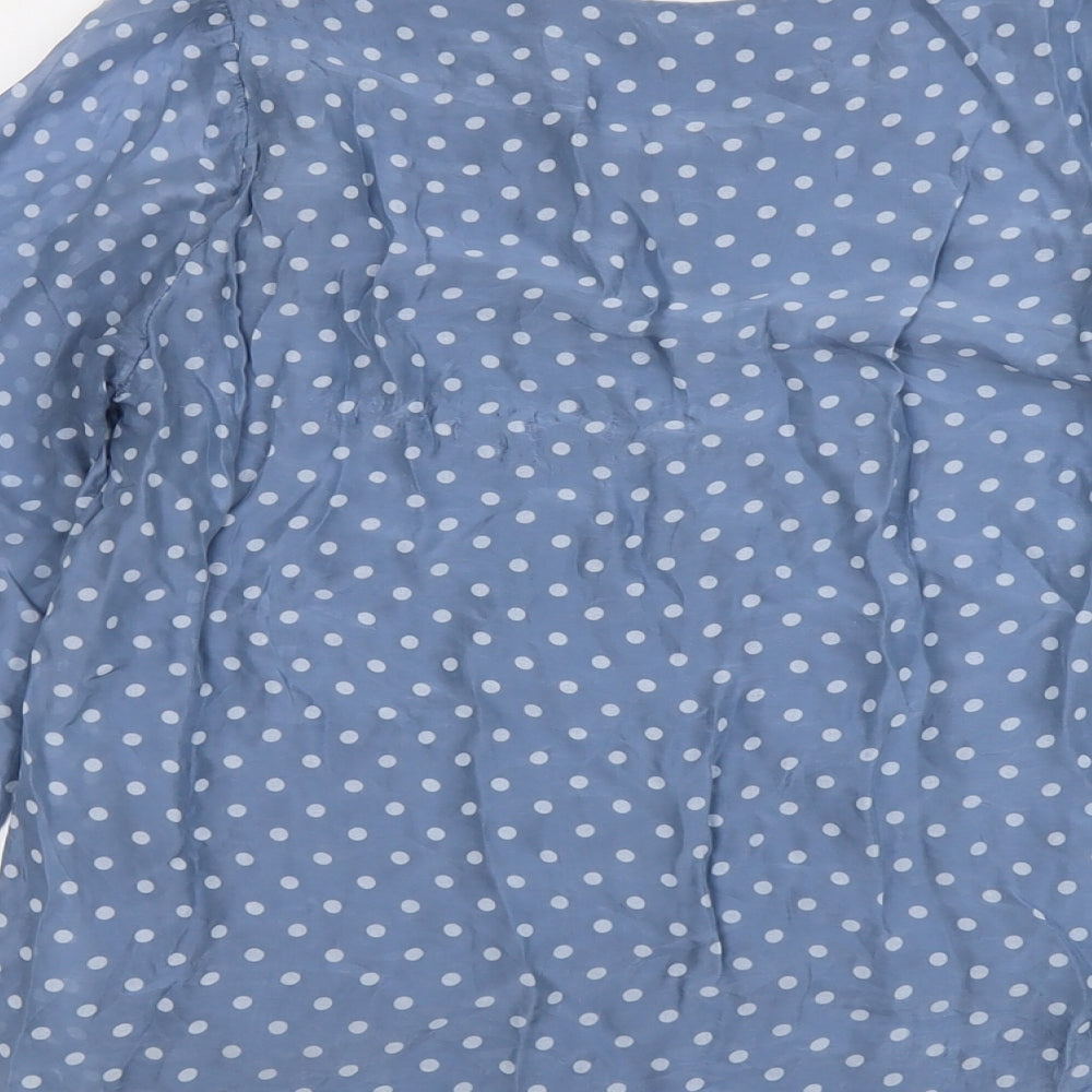 Tendenze Womens Blue Polka Dot Polyester Basic Blouse Size S Round Neck