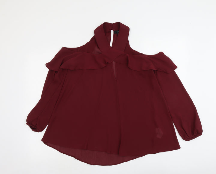 Atmosphere Womens Red Polyester Basic Blouse Size 10 V-Neck - Cold Shoulder
