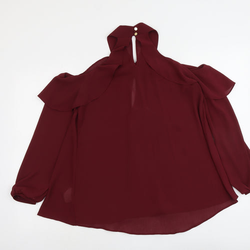 Atmosphere Womens Red Polyester Basic Blouse Size 10 V-Neck - Cold Shoulder
