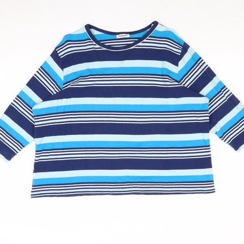 Damart Womens Blue Striped 100% Cotton Basic T-Shirt Size 22 Round Neck