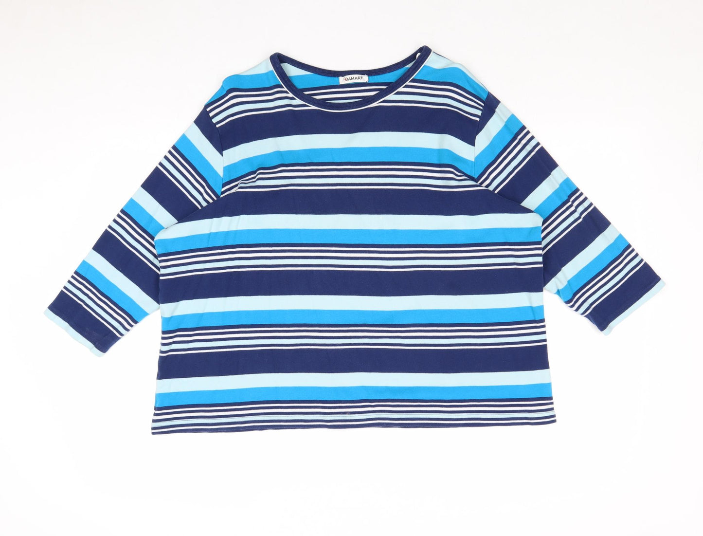 Damart Womens Blue Striped 100% Cotton Basic T-Shirt Size 22 Round Neck