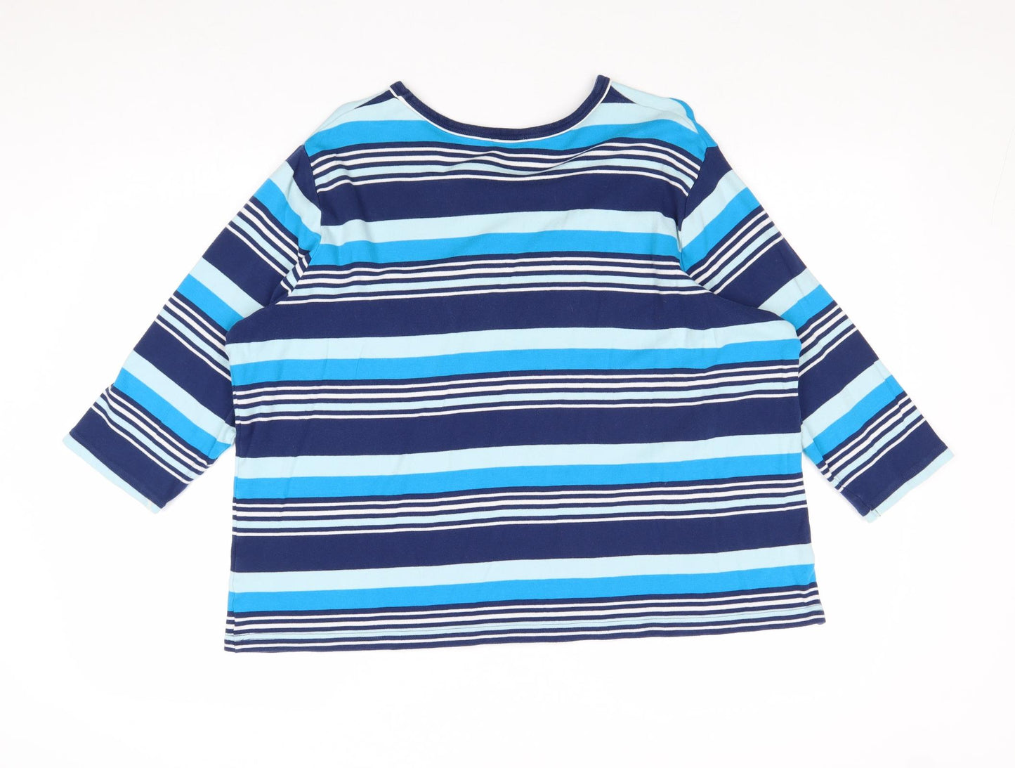 Damart Womens Blue Striped 100% Cotton Basic T-Shirt Size 22 Round Neck