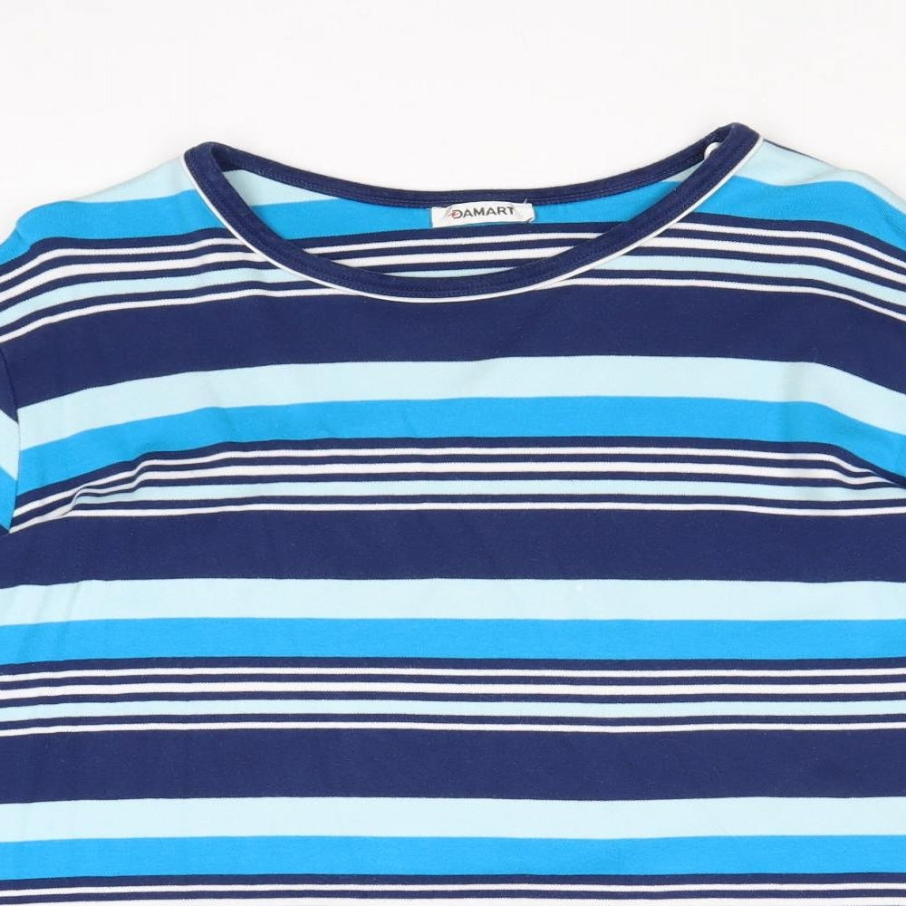 Damart Womens Blue Striped 100% Cotton Basic T-Shirt Size 22 Round Neck