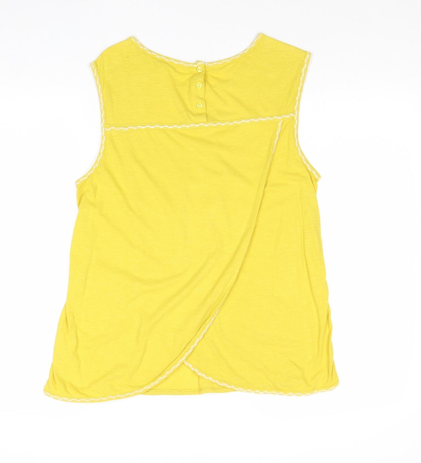 NEXT Womens Yellow Floral 100% Cotton Basic Tank Size 14 Round Neck