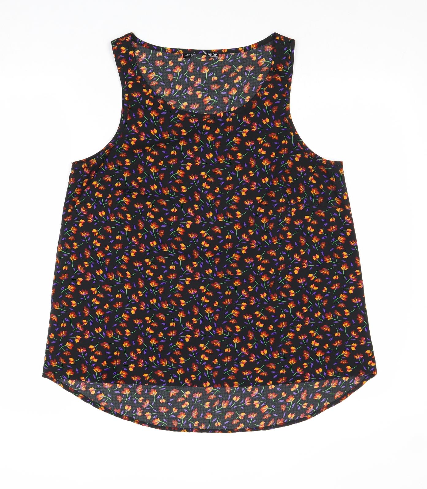 Atmosphere Womens Black Floral Polyester Camisole Tank Size 14 Round Neck