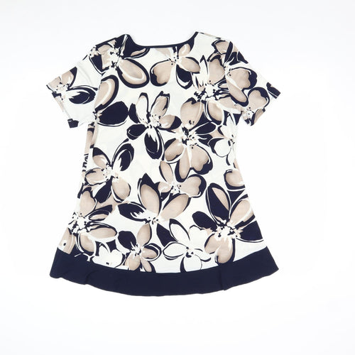 Saloos Womens Blue Floral Polyester Basic Blouse Size 12 Round Neck