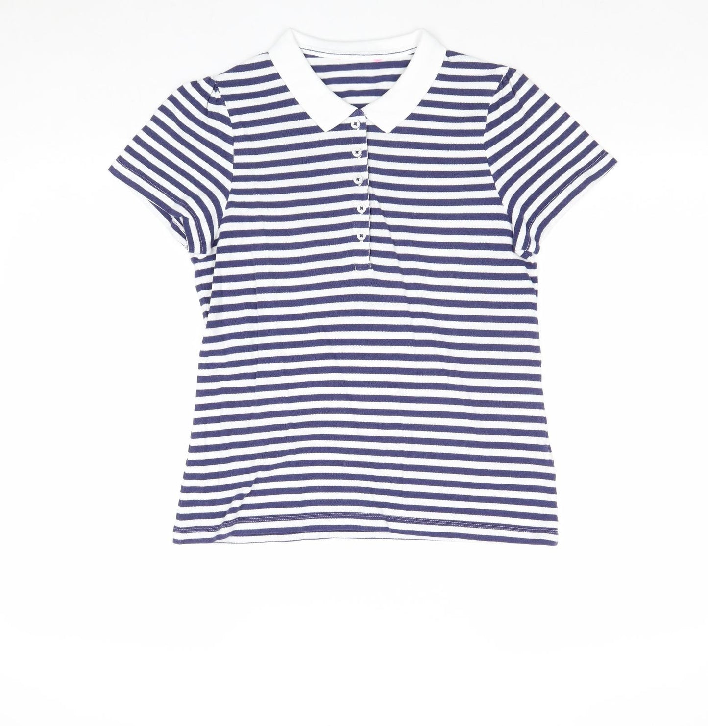 Marks and Spencer Womens Blue Striped 100% Cotton Basic T-Shirt Size 12 Collared
