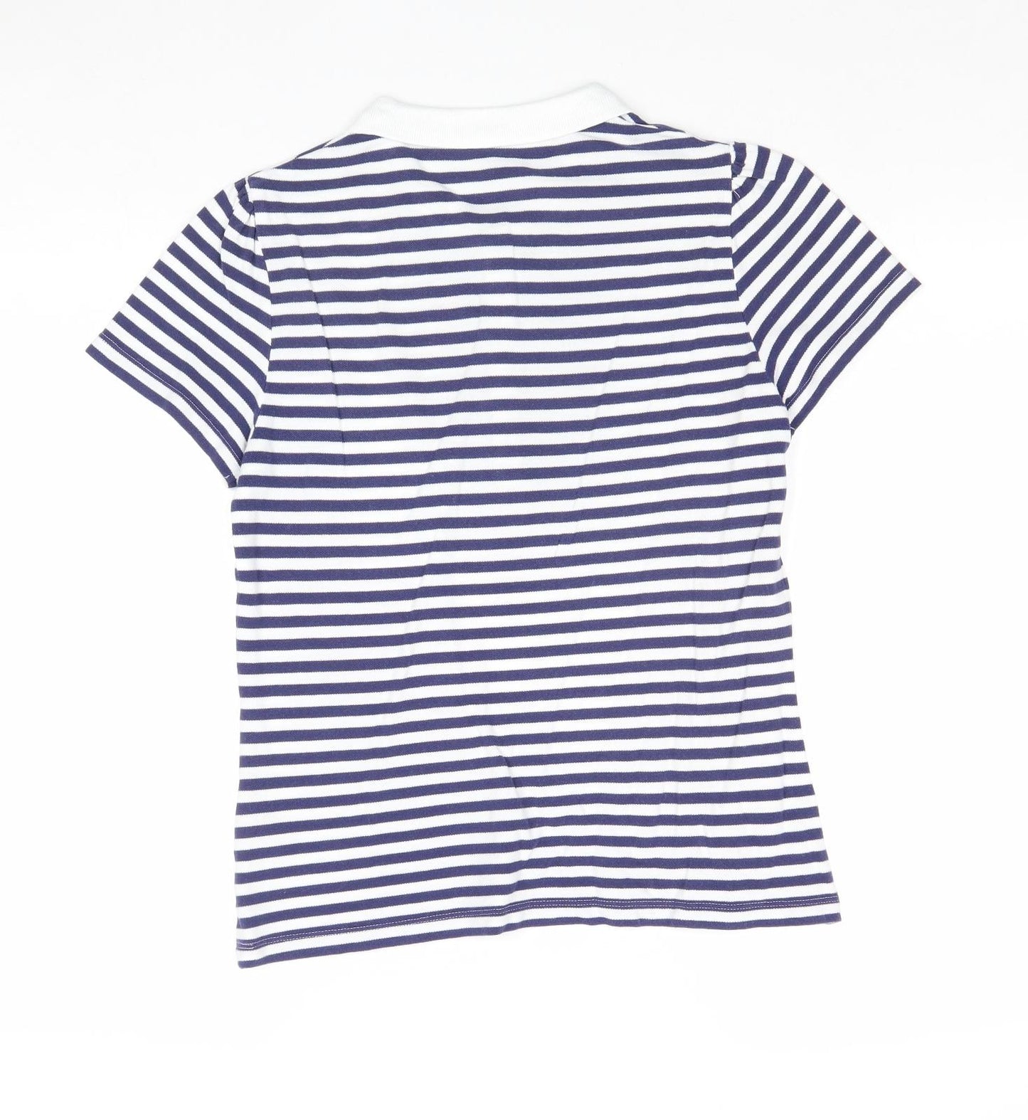 Marks and Spencer Womens Blue Striped 100% Cotton Basic T-Shirt Size 12 Collared