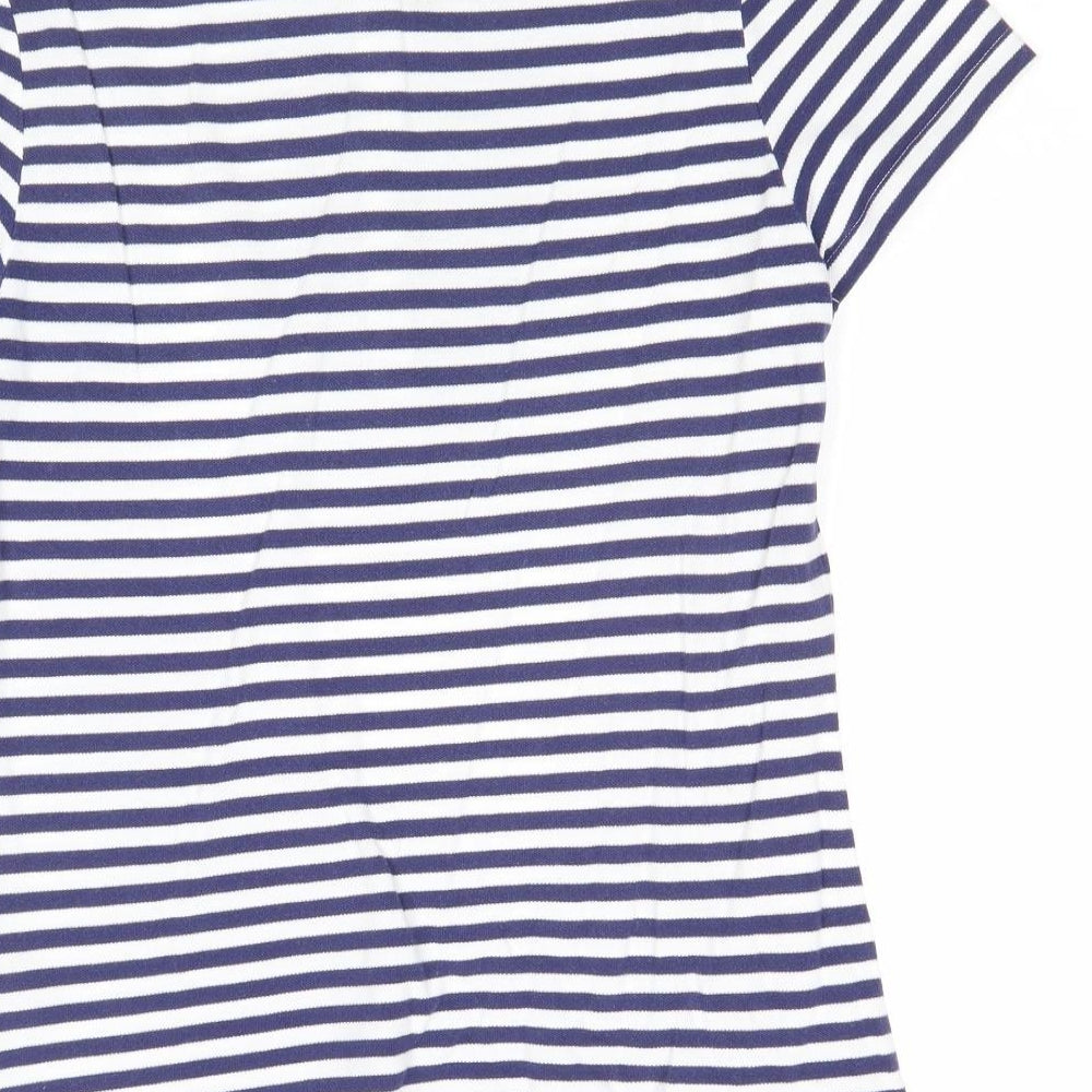 Marks and Spencer Womens Blue Striped 100% Cotton Basic T-Shirt Size 12 Collared