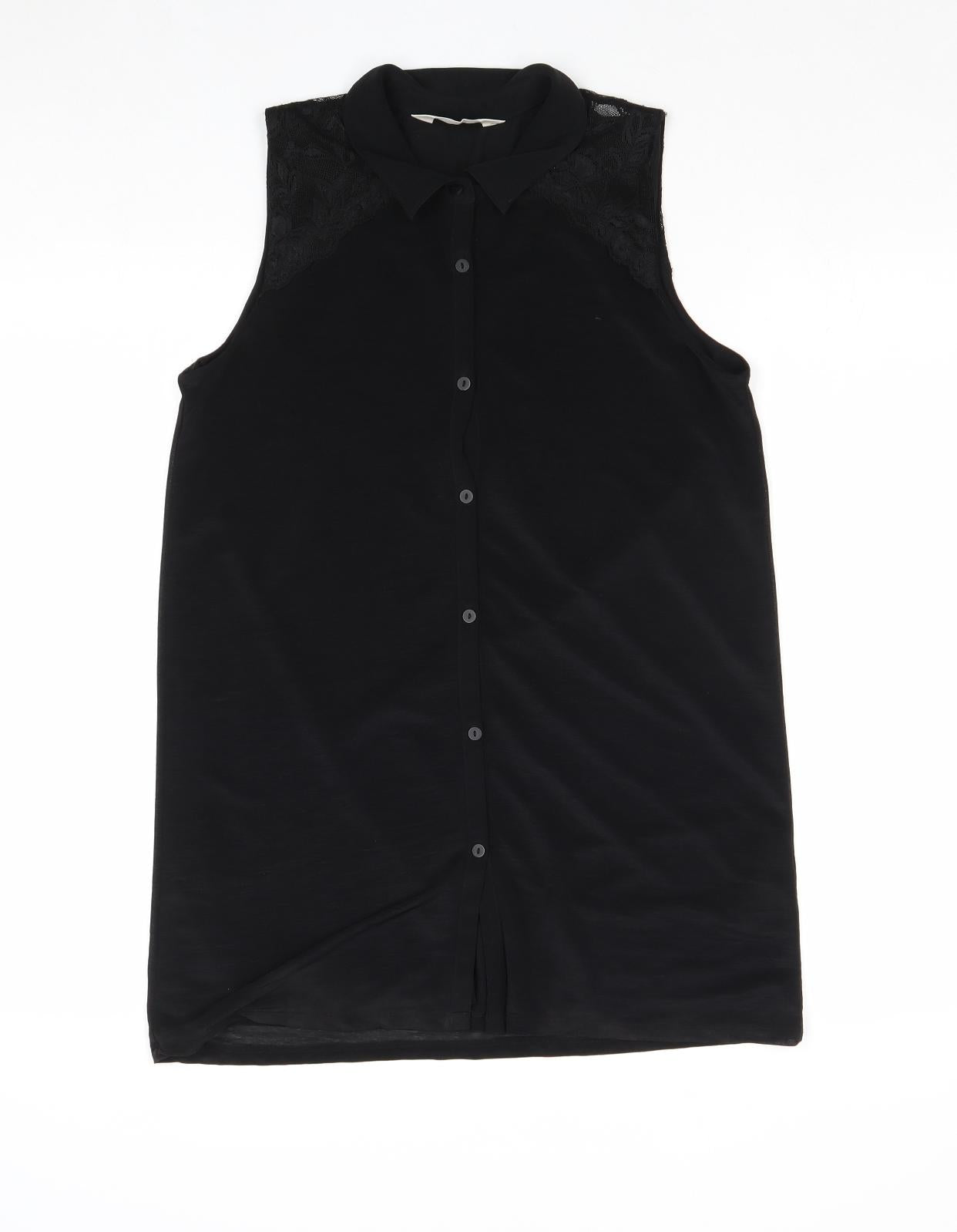 H&M Girls Black Polyester Basic Button-Up Size 16 Years Collared Button