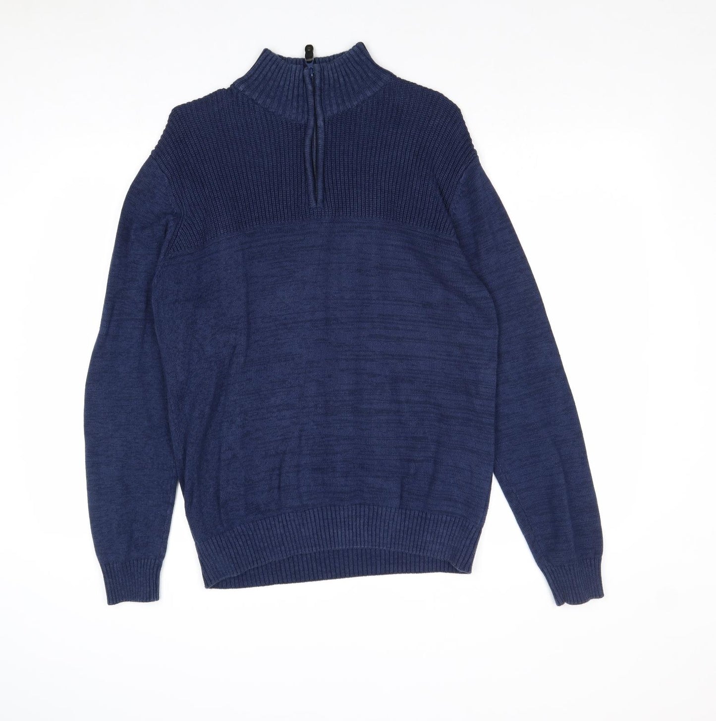 Cedar Wood State Mens Blue High Neck Cotton Pullover Jumper Size M Long Sleeve