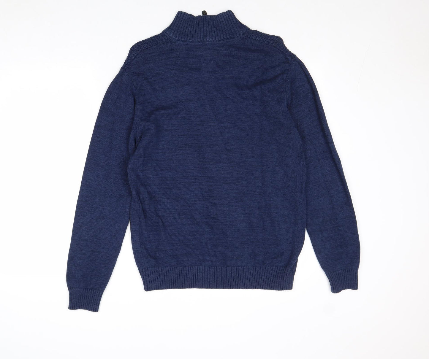 Cedar Wood State Mens Blue High Neck Cotton Pullover Jumper Size M Long Sleeve