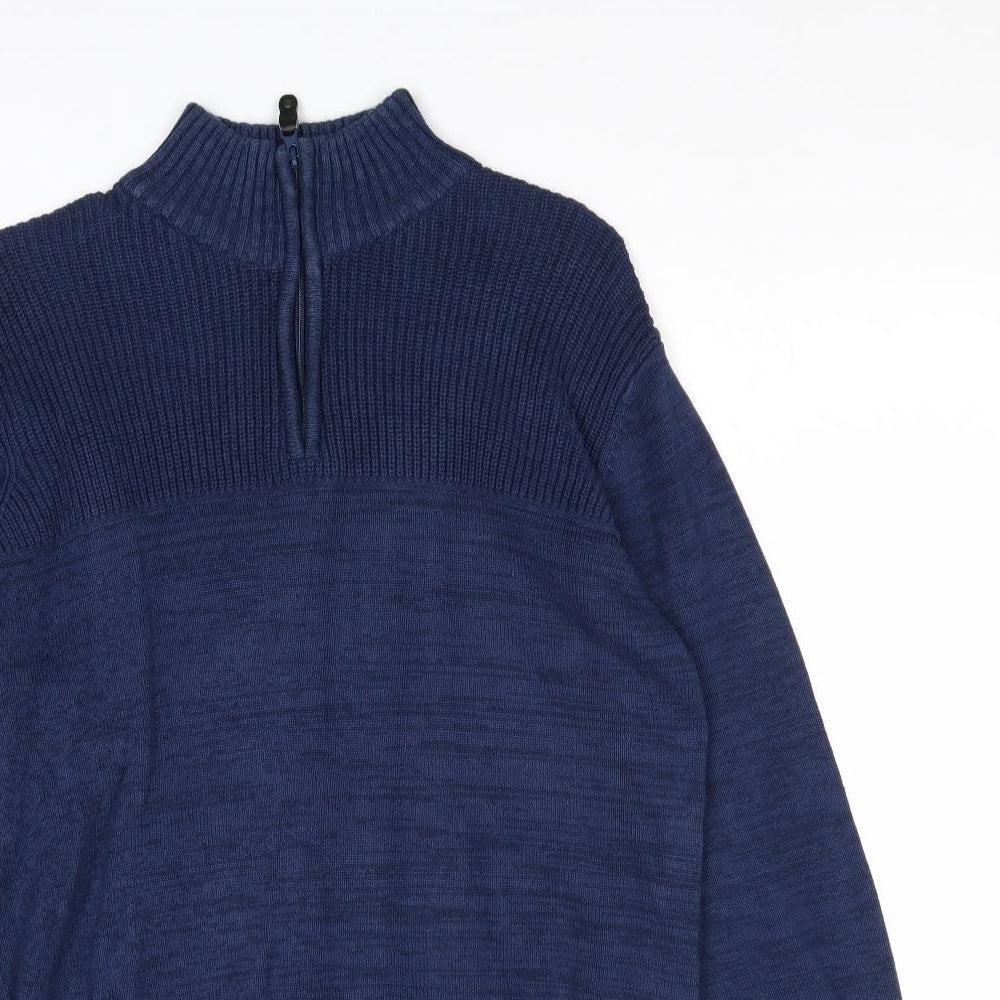 Cedar Wood State Mens Blue High Neck Cotton Pullover Jumper Size M Long Sleeve