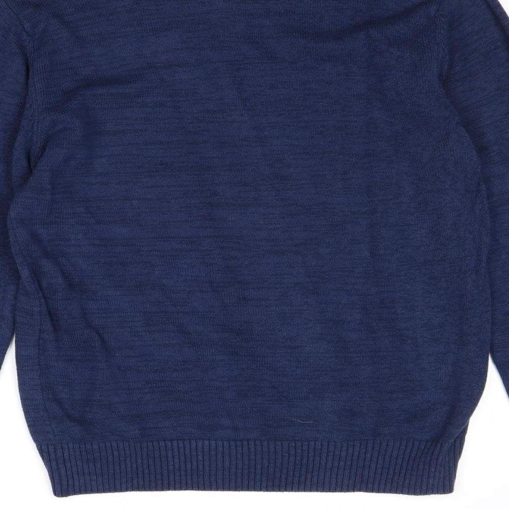 Cedar Wood State Mens Blue High Neck Cotton Pullover Jumper Size M Long Sleeve
