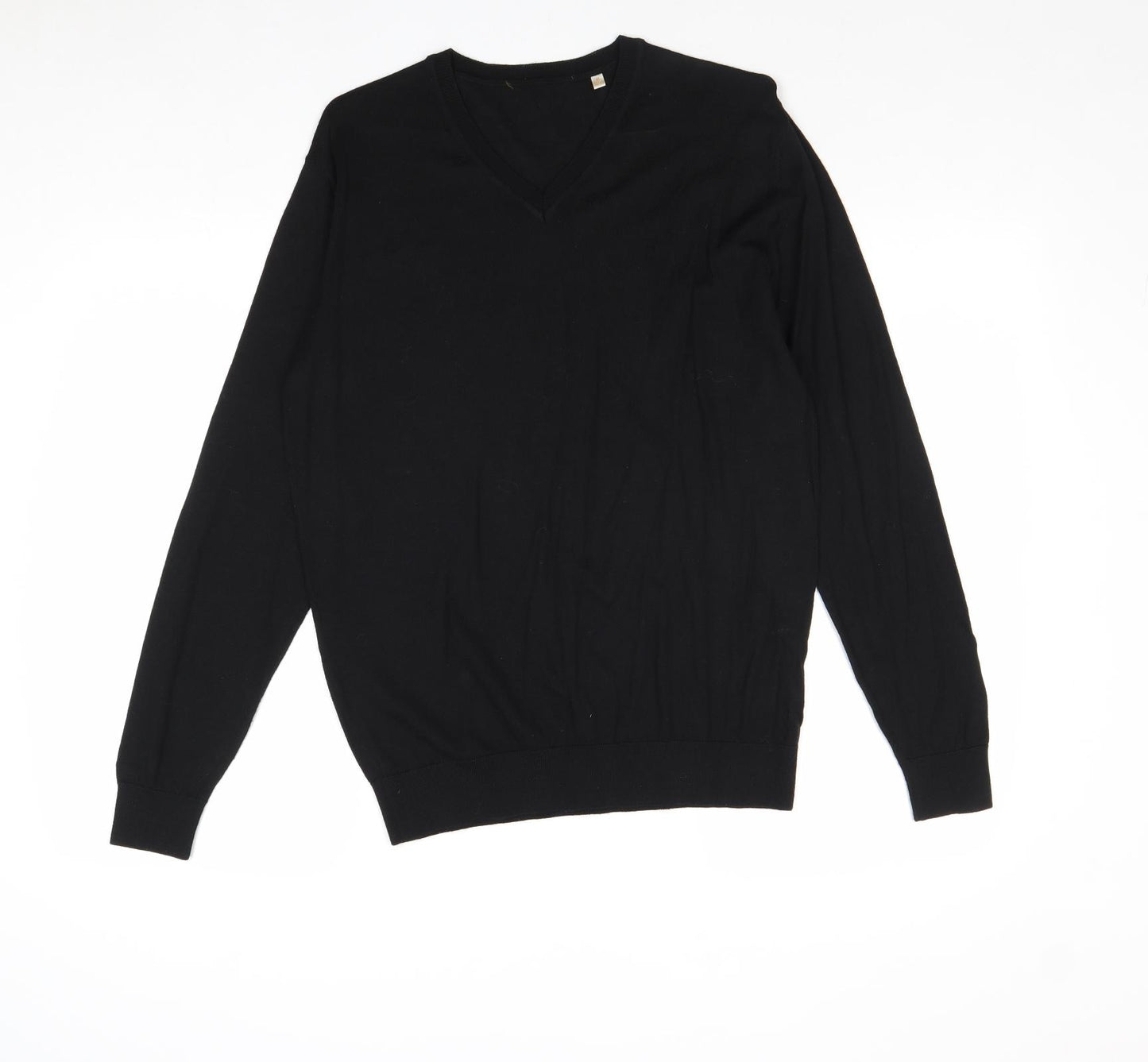 Preworn Mens Black V-Neck Cotton Pullover Jumper Size M Long Sleeve