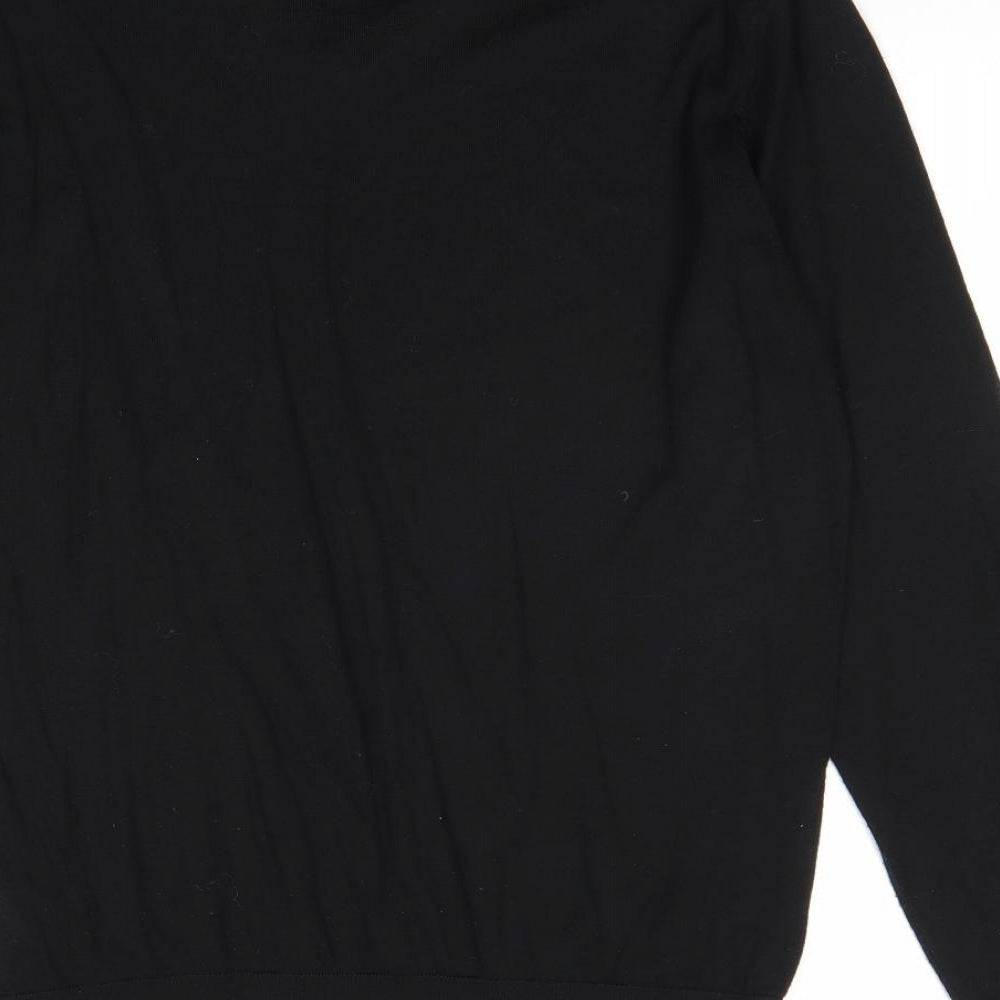 Preworn Mens Black V-Neck Cotton Pullover Jumper Size M Long Sleeve
