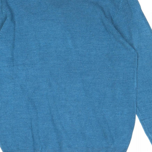 M&Co Mens Blue V-Neck Acrylic Pullover Jumper Size S Long Sleeve