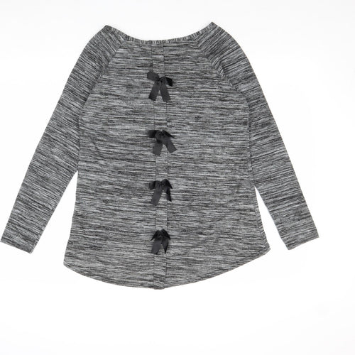 Sara Fashion Womens Grey Boat Neck Polyester Pullover Jumper Size S - Bow Detail