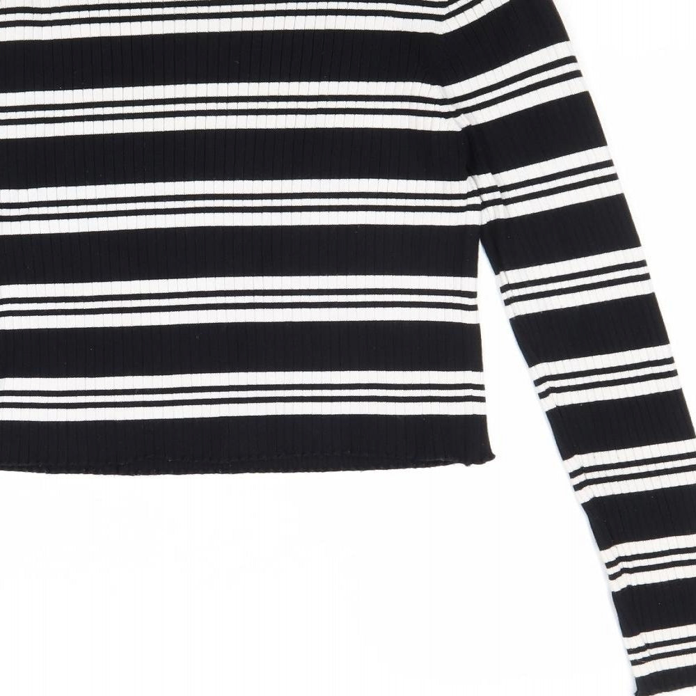 Zara Womens Black Round Neck Striped Viscose Pullover Jumper Size M