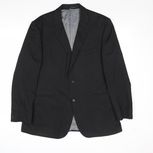 Karl Jackson Mens Black Striped Polyester Jacket Suit Jacket Size 44 Regular