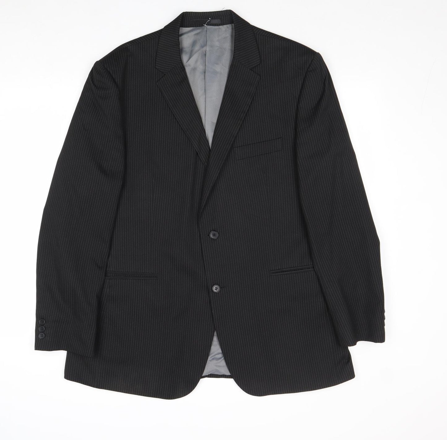 Karl Jackson Mens Black Striped Polyester Jacket Suit Jacket Size 44 Regular