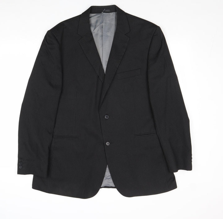 Karl Jackson Mens Black Striped Polyester Jacket Suit Jacket Size 44 Regular