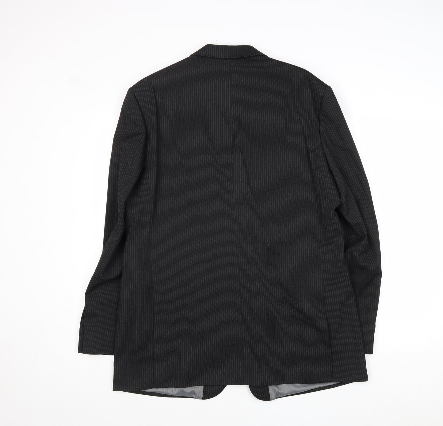 Karl Jackson Mens Black Striped Polyester Jacket Suit Jacket Size 44 Regular