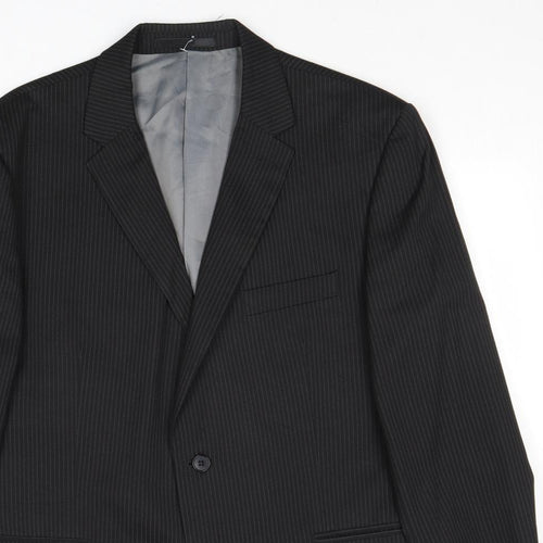Karl Jackson Mens Black Striped Polyester Jacket Suit Jacket Size 44 Regular