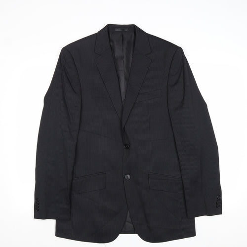 F&F Mens Black Striped Polyester Jacket Suit Jacket Size 36 Regular