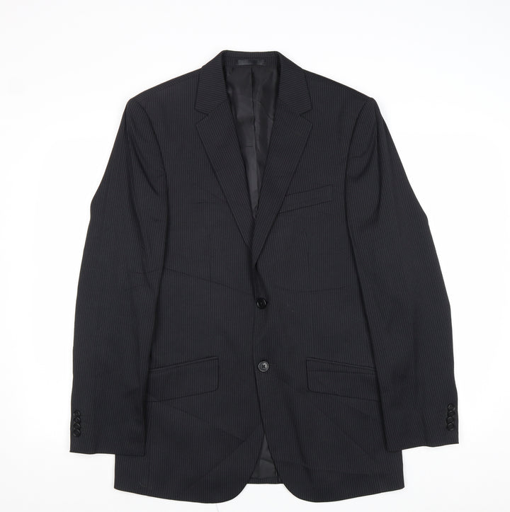 F&F Mens Black Striped Polyester Jacket Suit Jacket Size 36 Regular