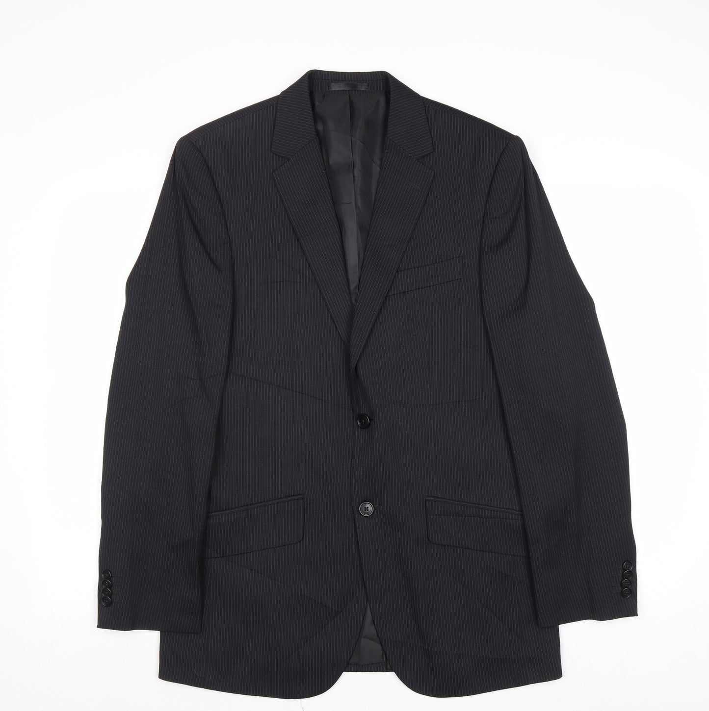 F&F Mens Black Striped Polyester Jacket Suit Jacket Size 36 Regular